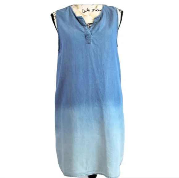 Beachlunchlounge Dresses | Beachlunchlounge Chambray Sleeveless Split Neck 100% Lyocell Shift Dress Sz Med | Color: Blue | Size: M | Heidischroed143's